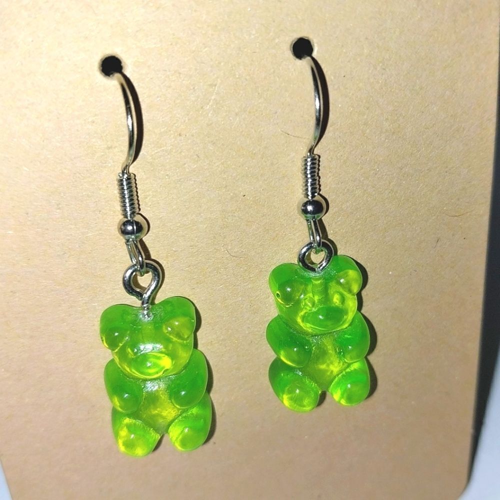 Hand crafted Green Gummy Dangle Earrings - Picture 2 of 4